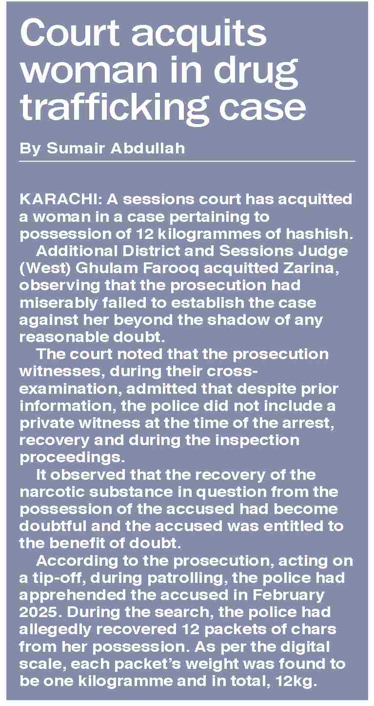 Dawn-ePaper | Feb 28, 2026 | Court acquits woman in drug trafficking case