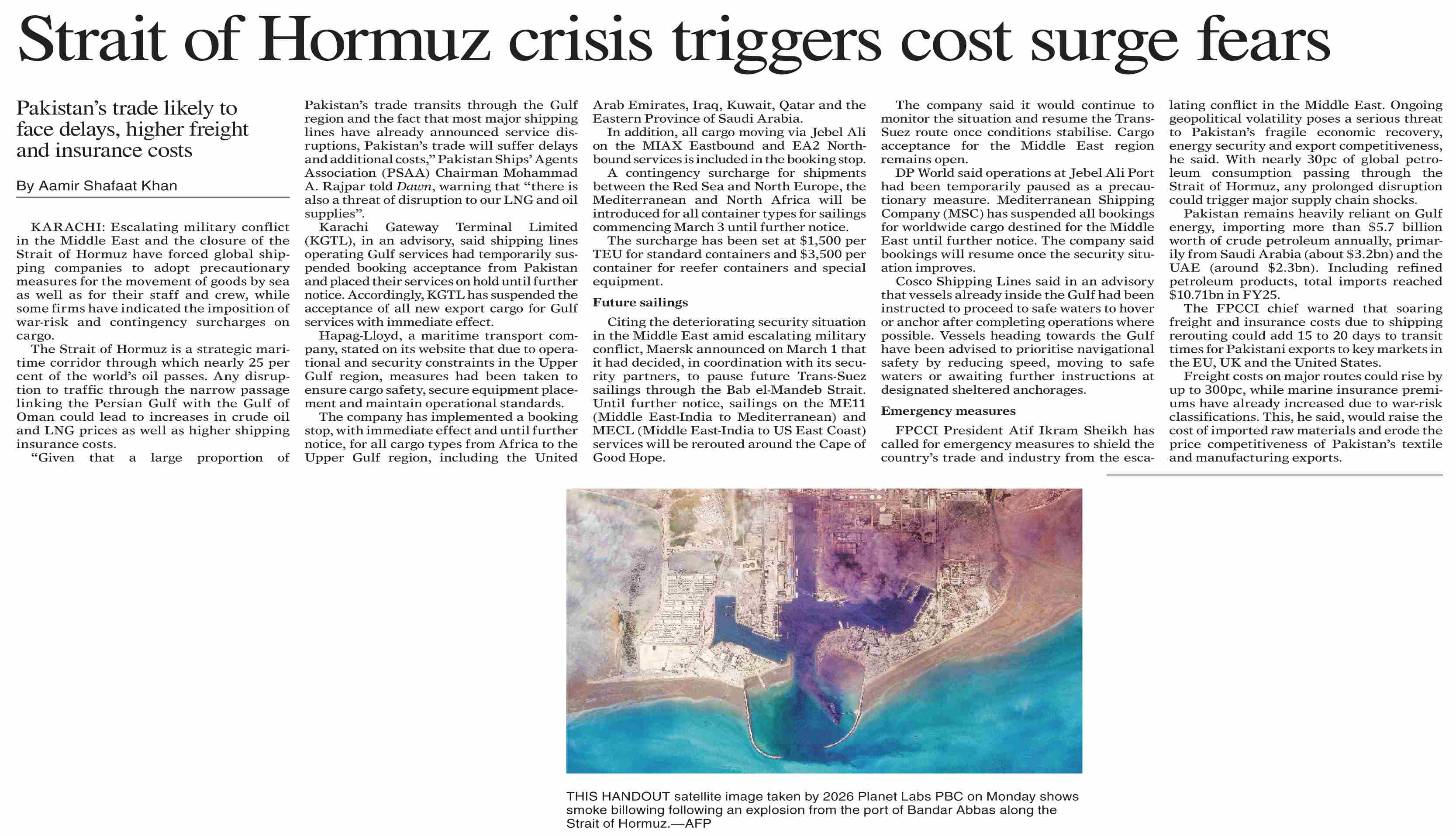 Dawn-ePaper | Mar 03, 2026 | Strait of Hormuz crisis triggers cost ...