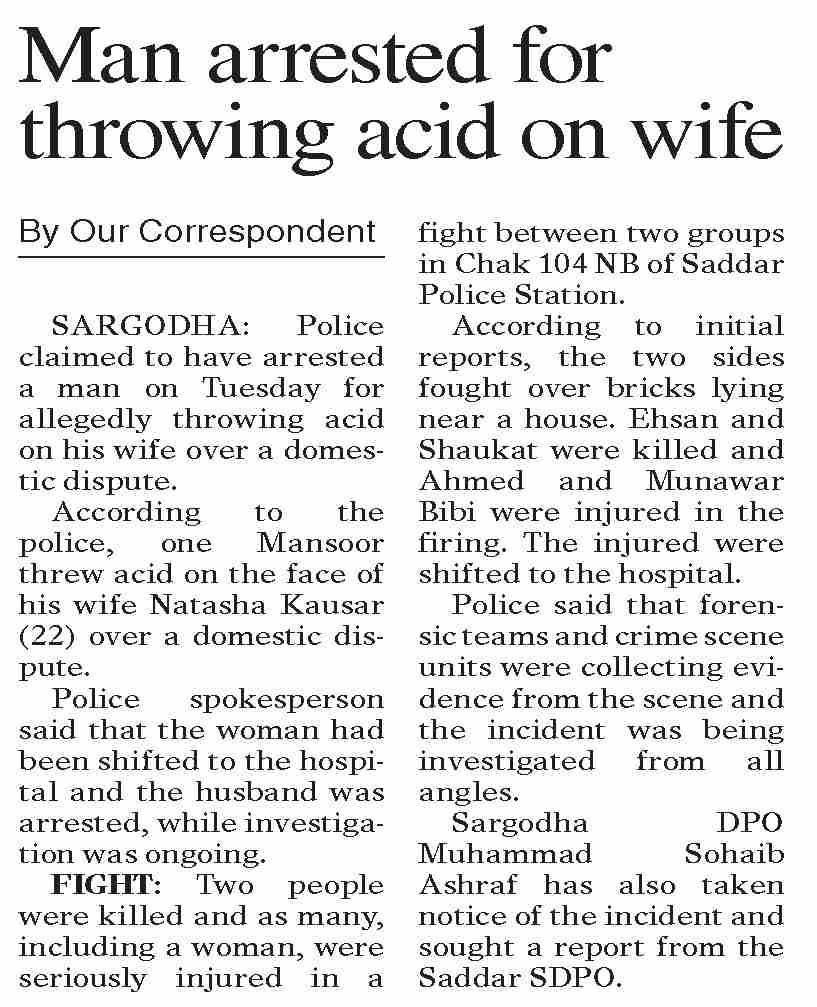 Dawn-ePaper | Mar 11, 2026 | Man arrested for throwing acid on wife