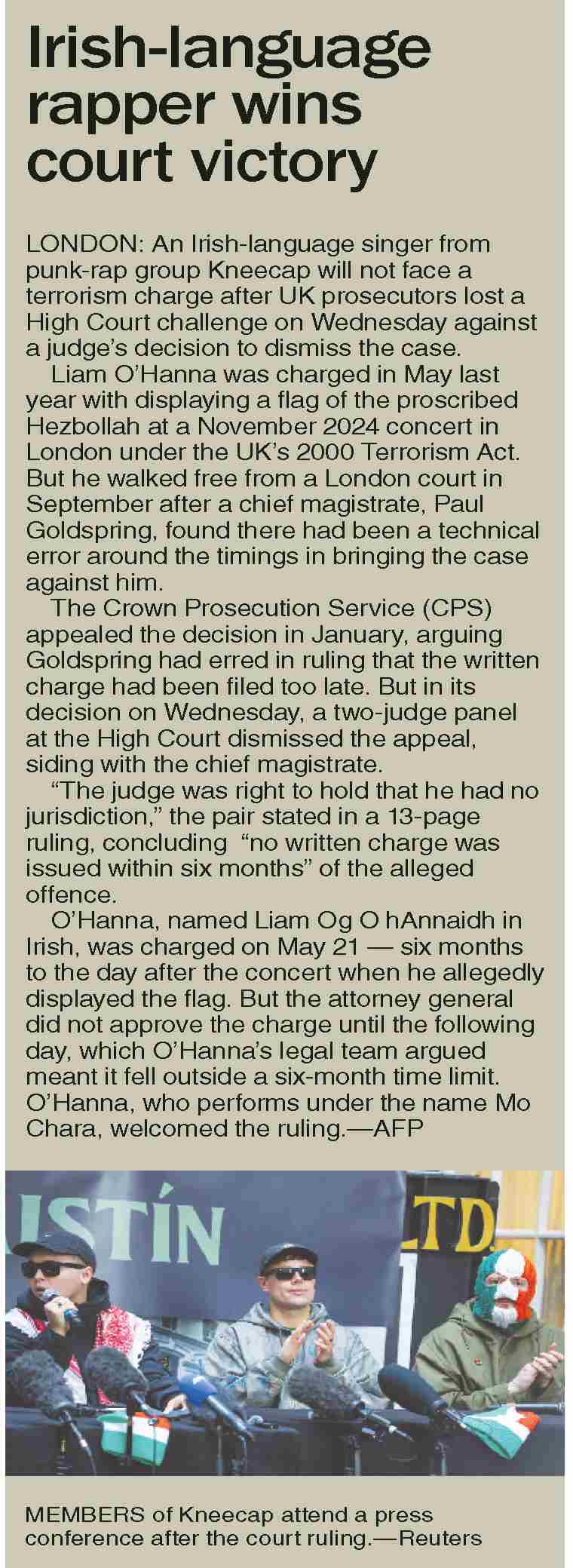 Dawn-ePaper | Mar 12, 2026 | Irish-language rapper wins court victory