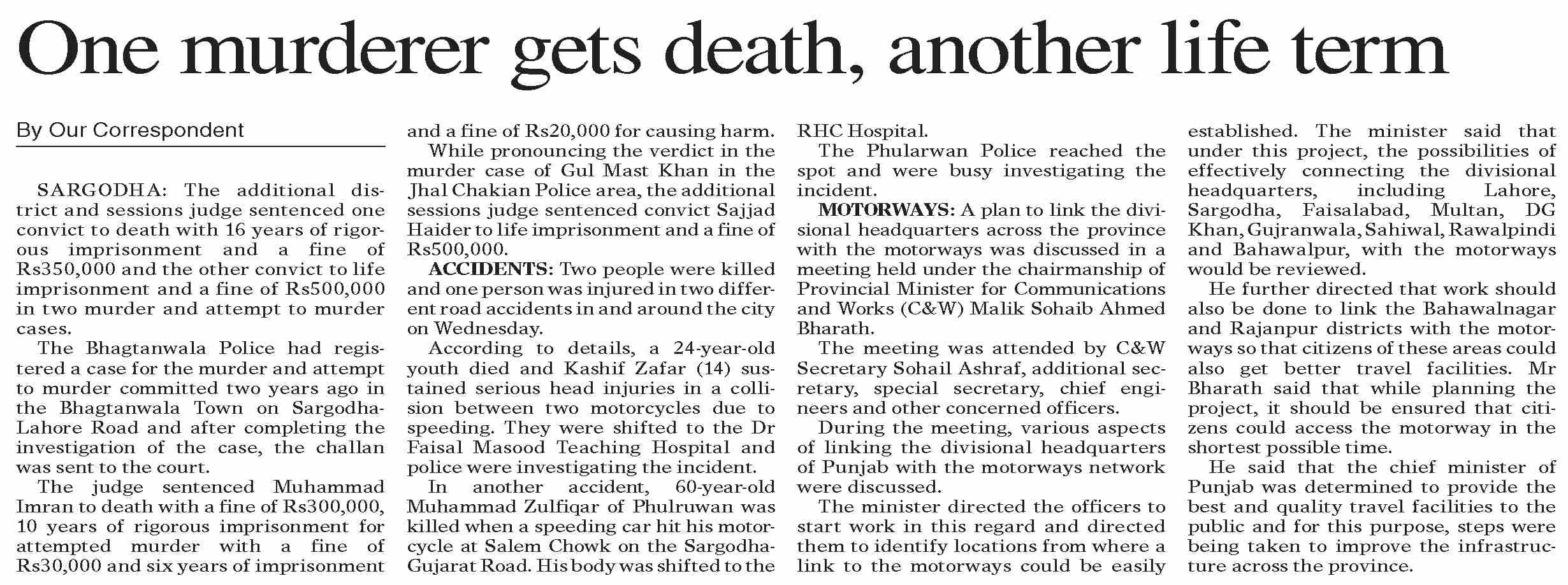 Dawn-ePaper | Mar 12, 2026 | One murderer gets death, another life term