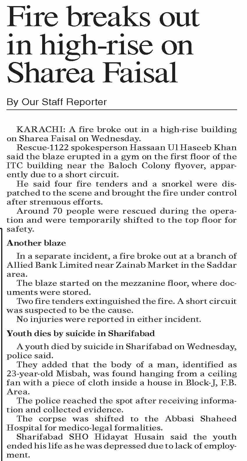 Dawn-ePaper | Apr 02, 2026 | Fire breaks out in high-rise on Sharea Faisal