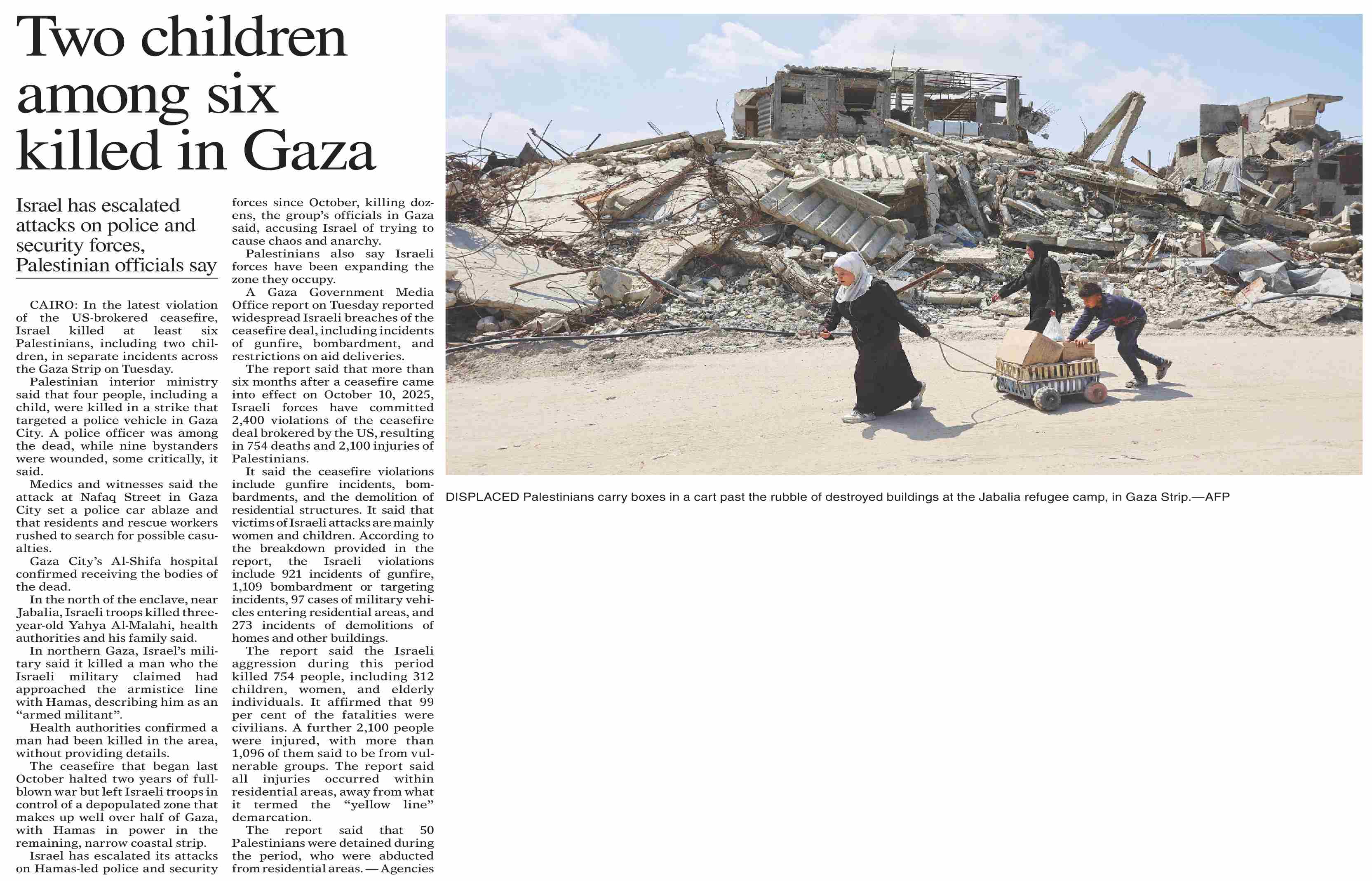 Dawn-ePaper | Apr 15, 2026 | Two children among six killed in Gaza