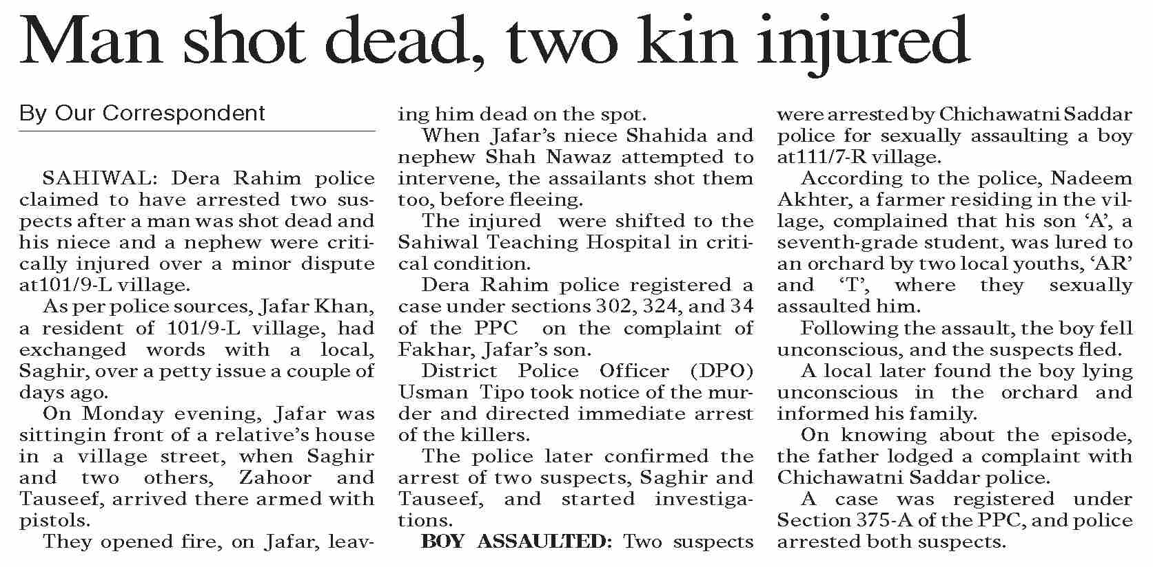 Dawn-ePaper | Apr 23, 2026 | Man shot dead, two kin injured