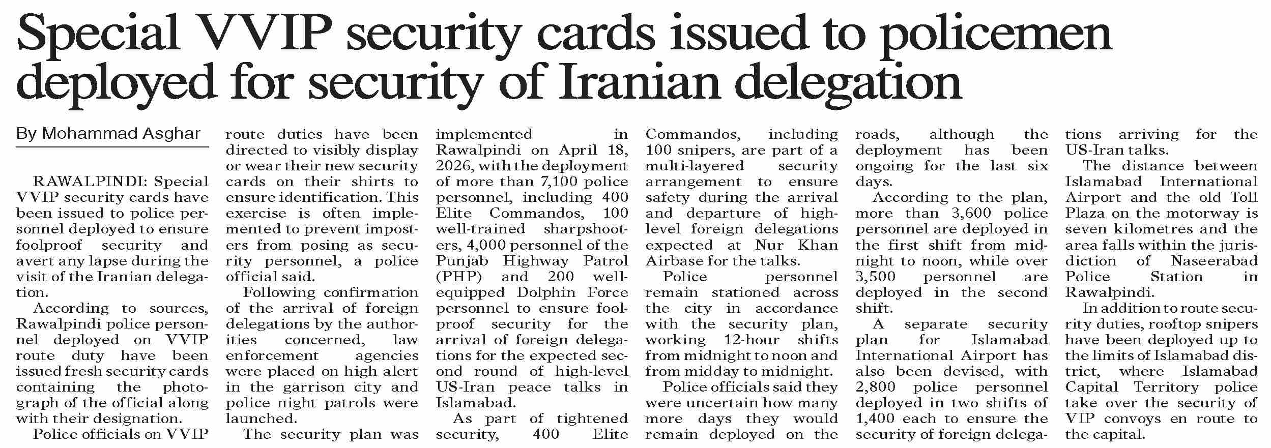 Dawn-ePaper | Apr 25, 2026 | Special VVIP security cards issued to ...