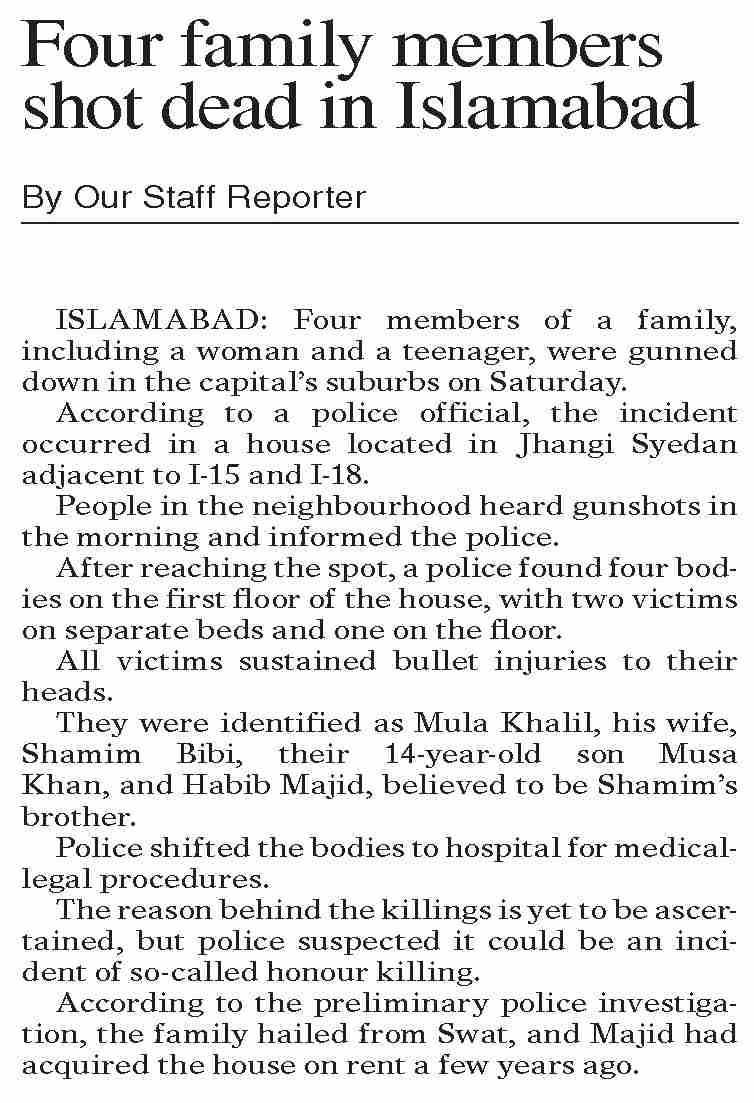 Dawn-ePaper | Apr 26, 2026 | Four family members shot dead in Islamabad