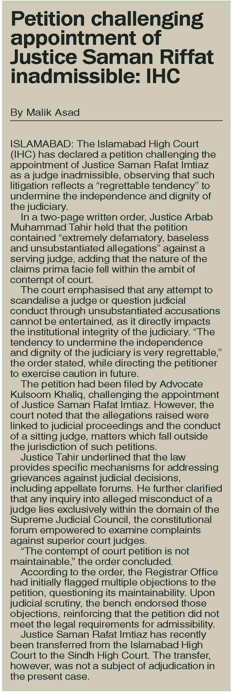 Dawn-ePaper | May 06, 2026 | Petition challenging appointment of ...