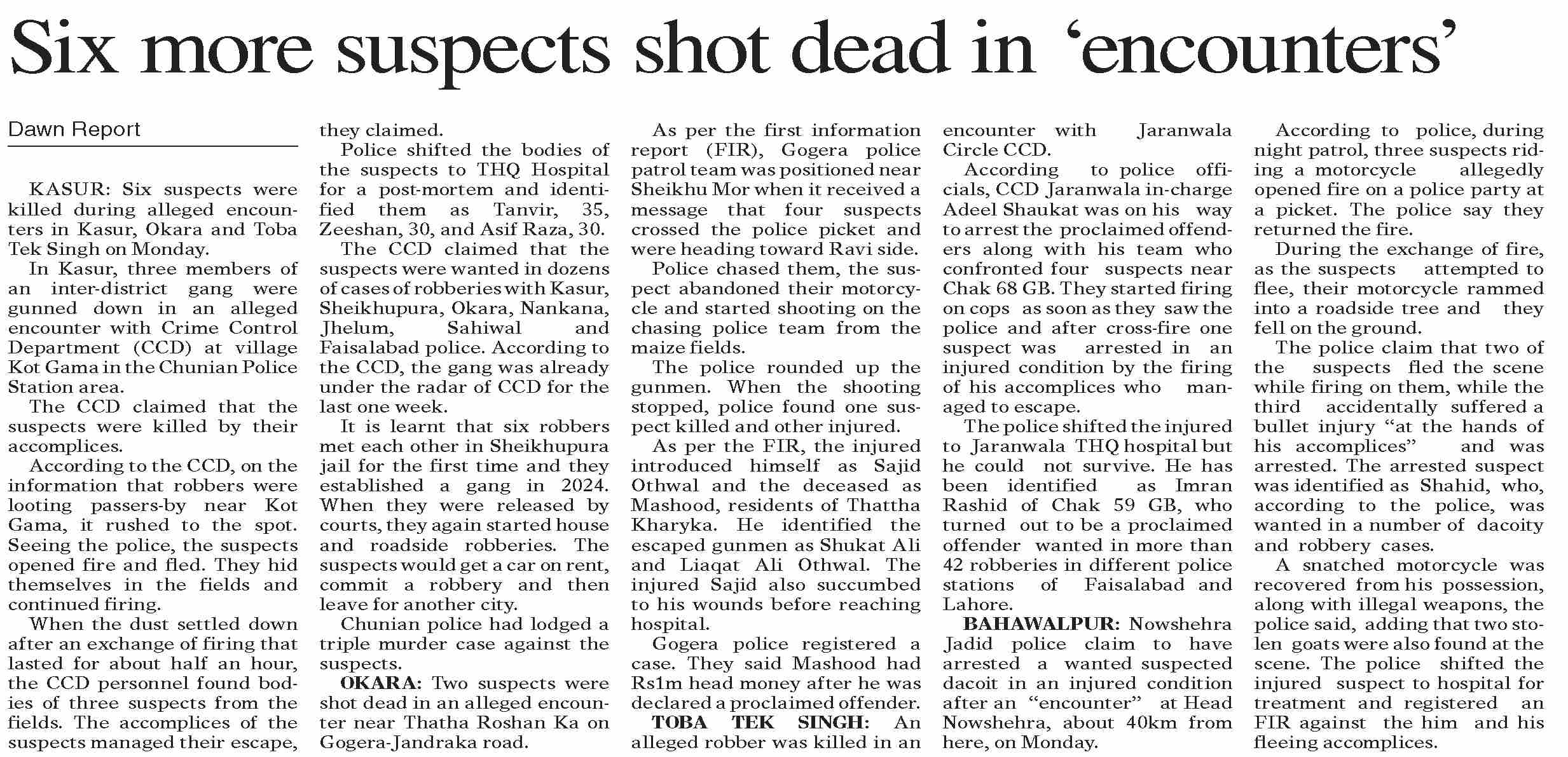 Dawn-ePaper | May 19, 2026 | Six more suspects shot dead in `encounters`