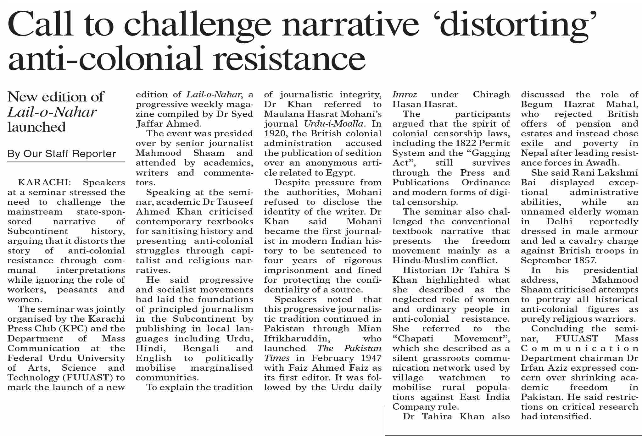 Dawn-ePaper | May 25, 2026 | Call to challenge narrative `distorting ...