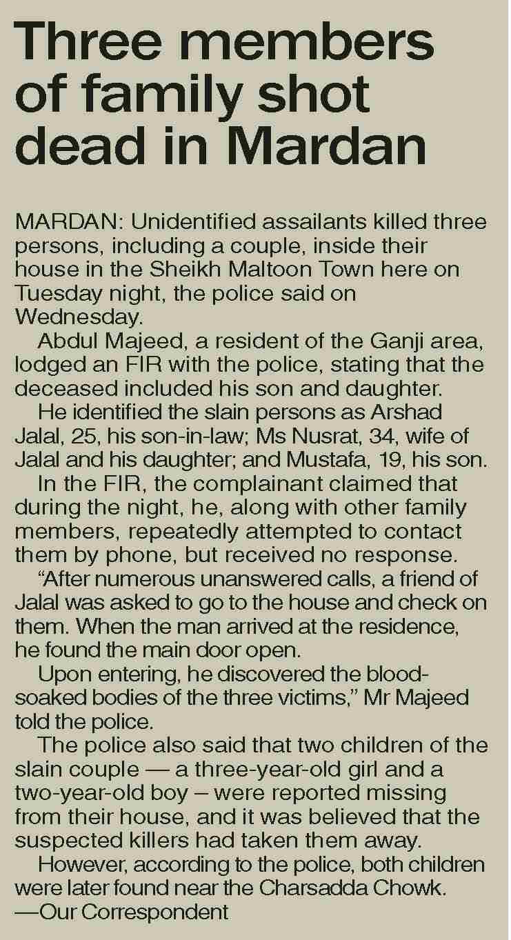 Dawn-ePaper | Jun 04, 2026 | Three members of family shot dead in Mardan