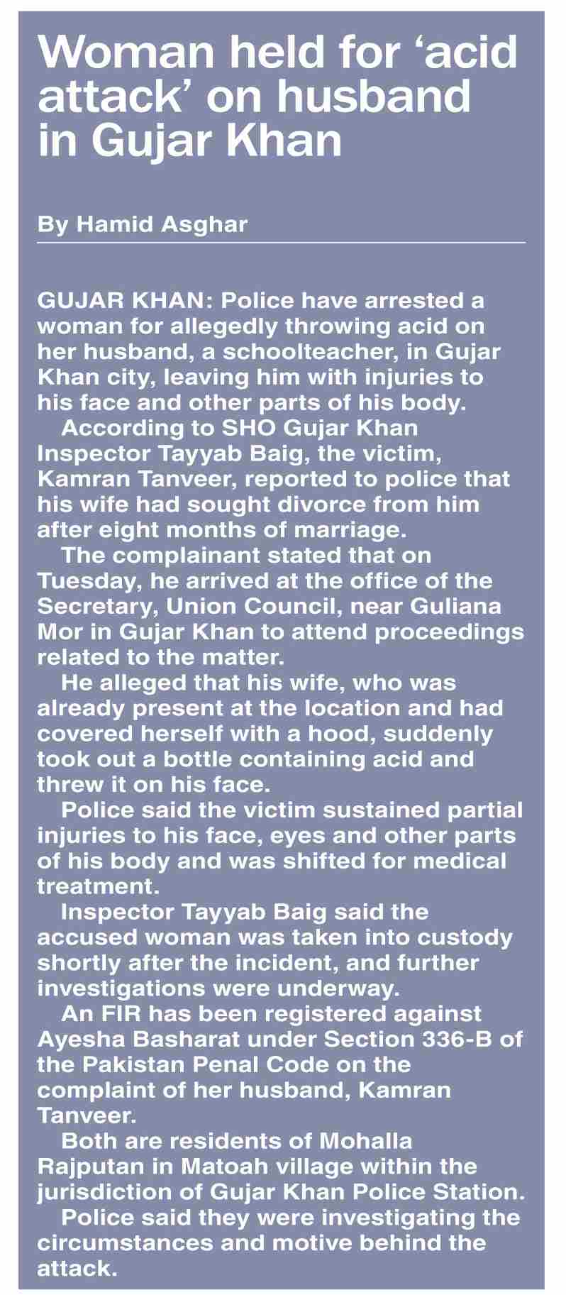 Dawn-ePaper | Jun 10, 2026 | Woman held for ‘acid attack’ on husband in ...